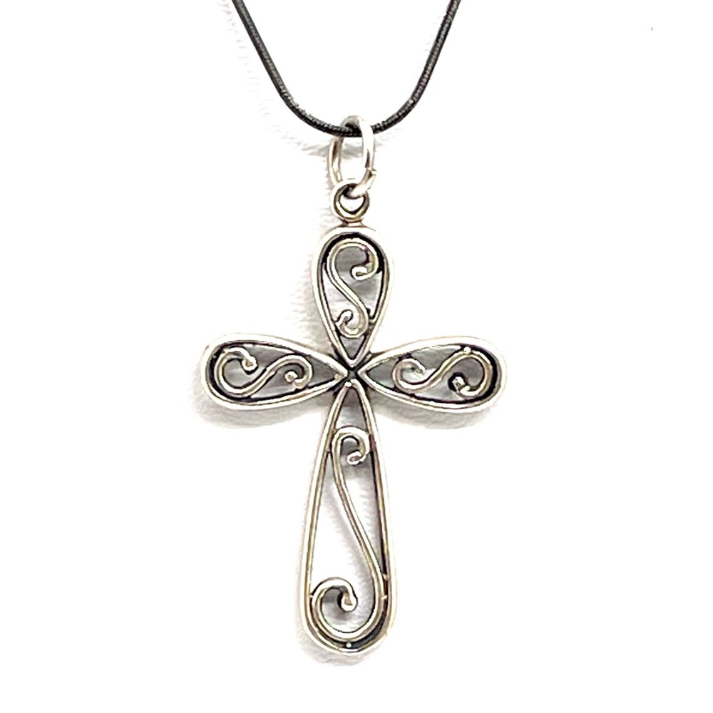 Sterling Scrollwork Cross Necklace - image 1